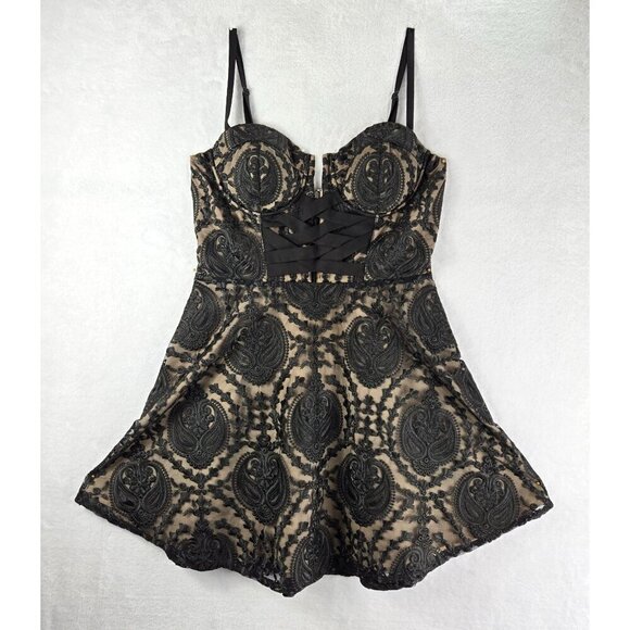 Black Lace Formal Mini Dress BeBe X Naven Corset Bustier Spaghetti Straps Victor - Picture 10 of 12